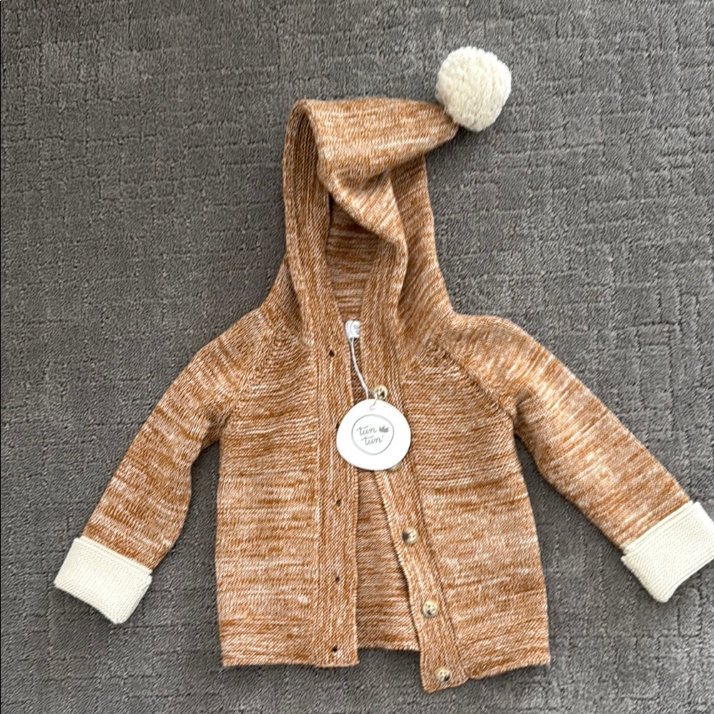 Tun Tun Cozy Brown Knit Kids Sweater with Hood 3-6 M